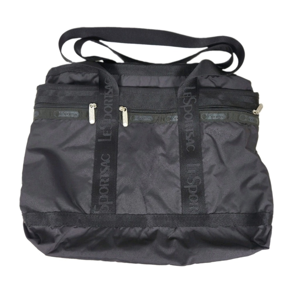 Le Sport Sac Classic Large Travel Tote Shoulder Bag Black Purse 17"x15"x4.5"